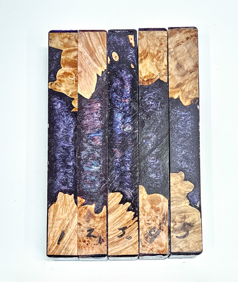 Cosmic Purple/Blue/Maroon and Maple Burl Hybrid DiamondCast® Blanks